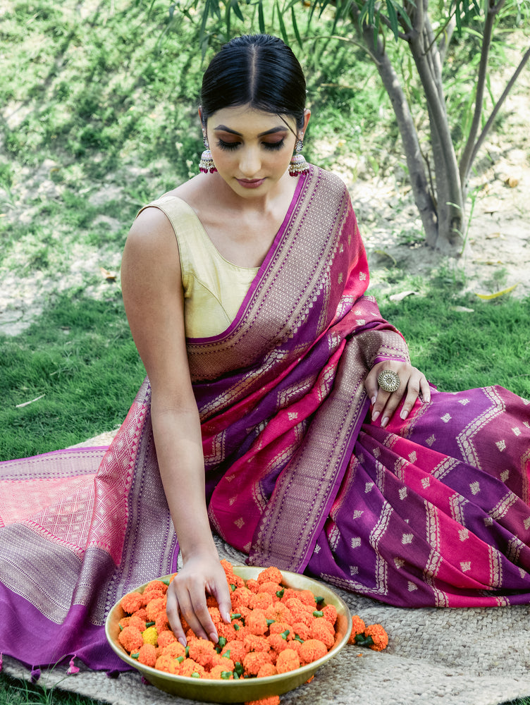 Rani Multicolored Silk Saree with Rangkat Weaving
