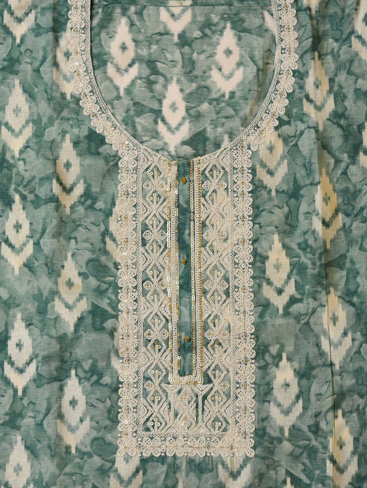 Sea Green Cotton Suit with Thread Embroidery
