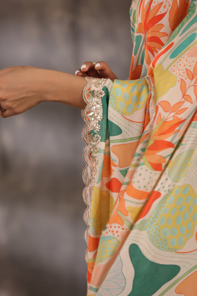 Cream Muslin Saree - Eternal Elegance with Abstract Floral Motifs