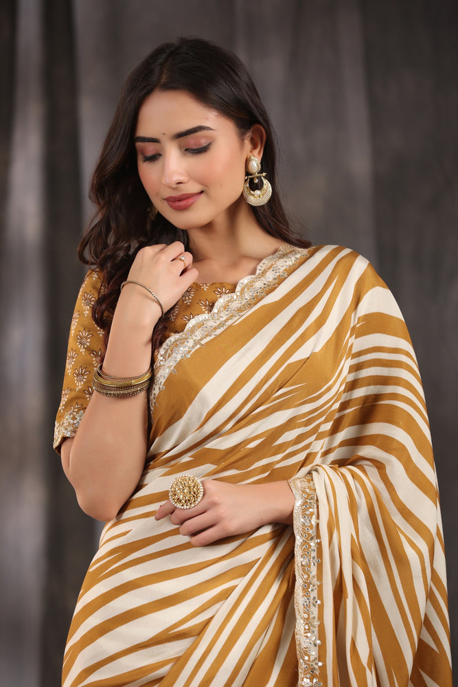 Cream and Mustard Muslin Saree - Beauty with Classic Fusion