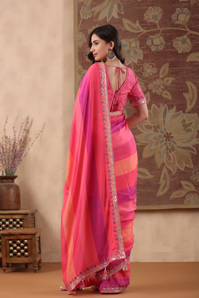 Feel Graceful in Pink Muslin Saree - Handcrafted Artistry and Comfort Combined.