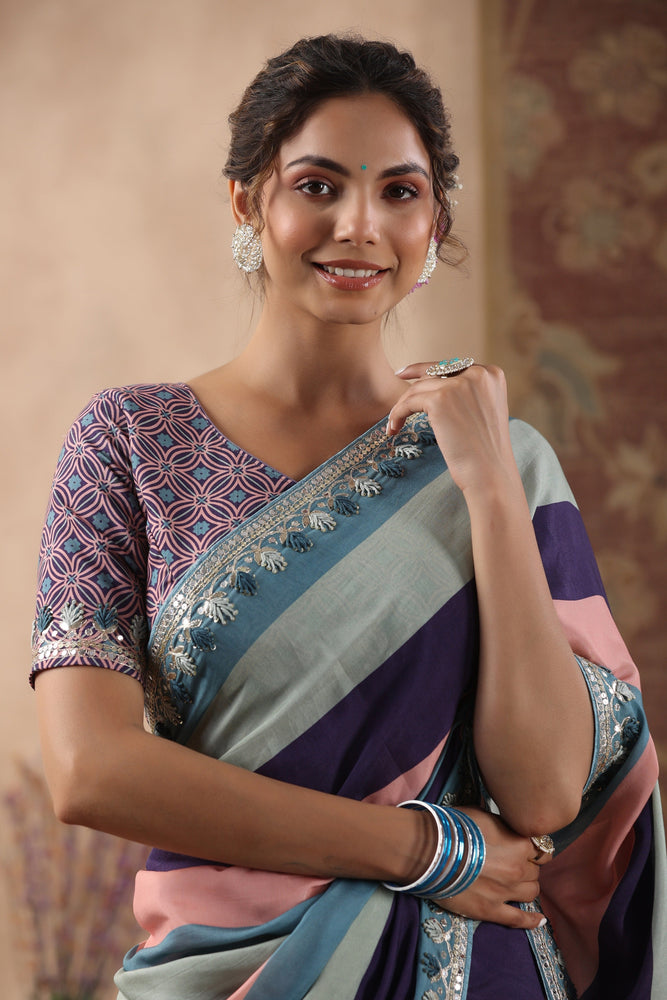 Embrace Vibrancy with Multicolored Muslin Saree - Artistic Embroidery and Luxurious Comfort.