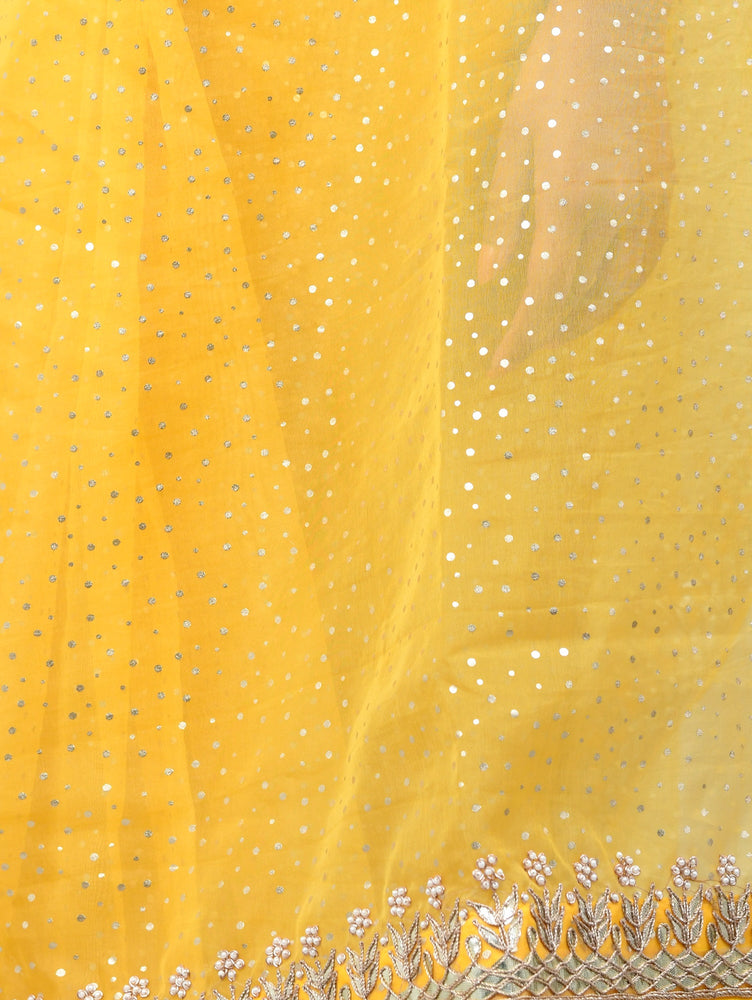 Yellow Organza Saree with Foil Print