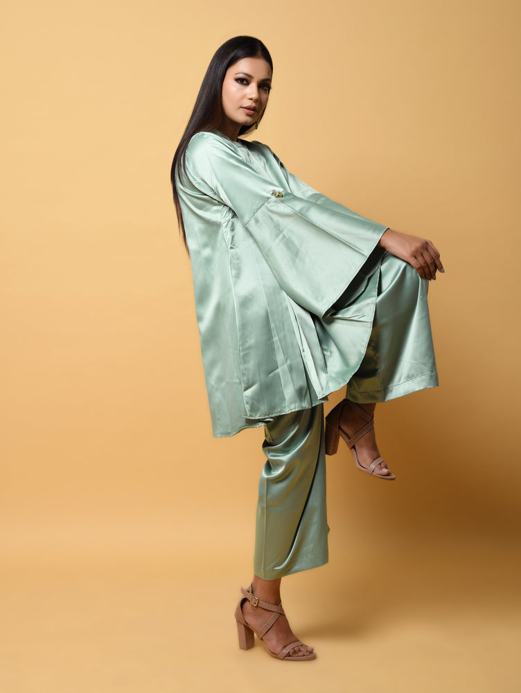 Green Pure Satin Silk Co-ord with Stylish Top
