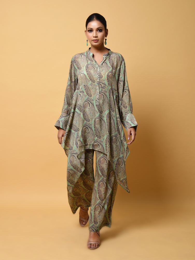 Pure Georgette Green Printed Co-ord with Smart Digital Prints