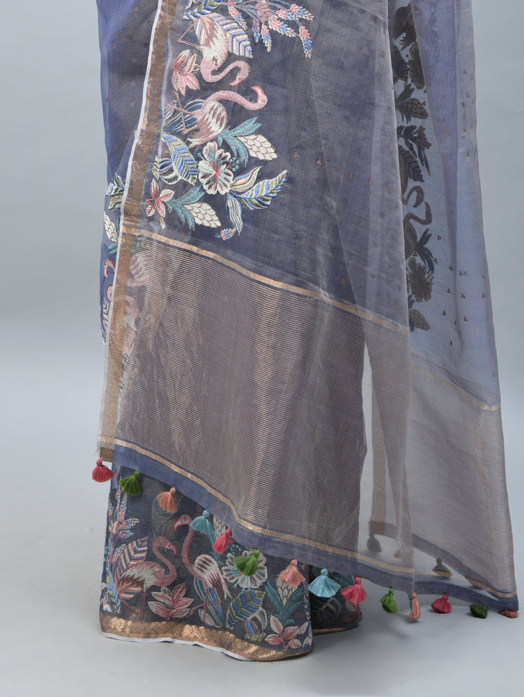 Light Purple Organza Saree with Sequence Weaving and Thread Embroidery