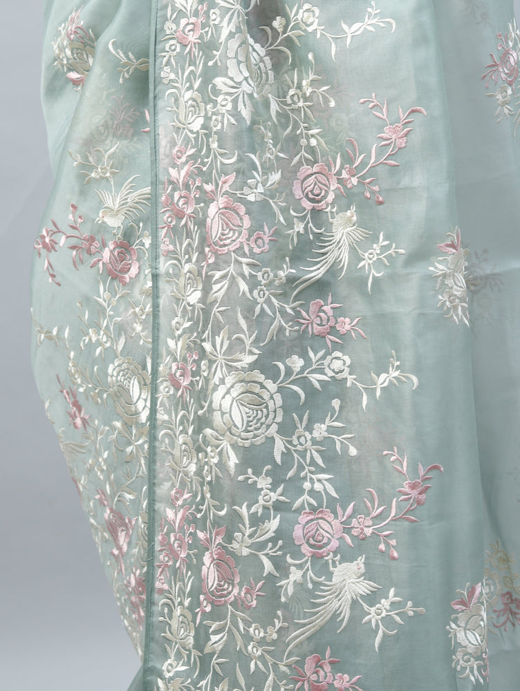 Grey Pure Organza Saree with Resham Embroidery