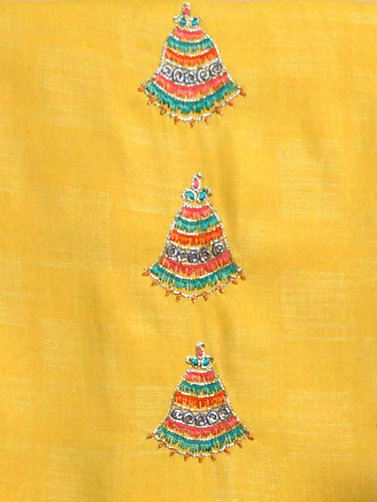 Yellow Cotton Suit with Hand Embroidery
