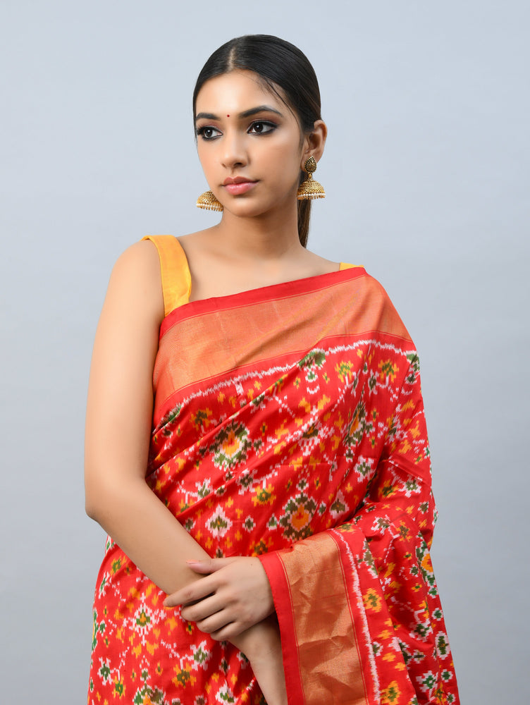 Red Ikkat Saree with Self Blouse