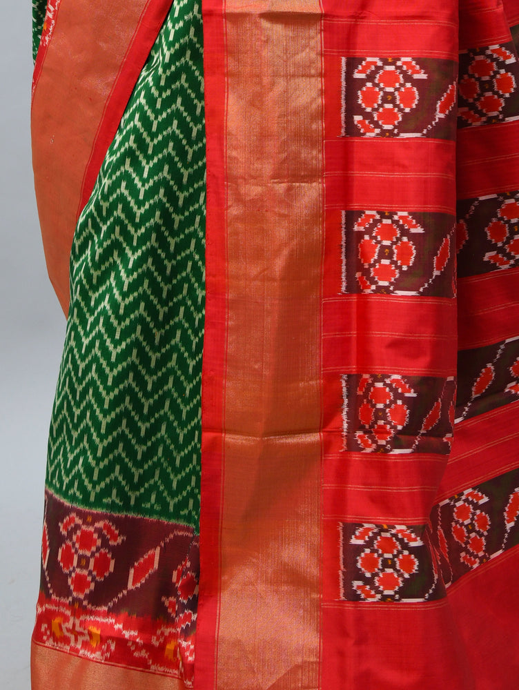 Green Saree with Red Border and Ikkat Weaving