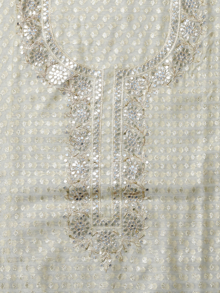 White Chanderi Cotton Suit with Hand Gota Neck