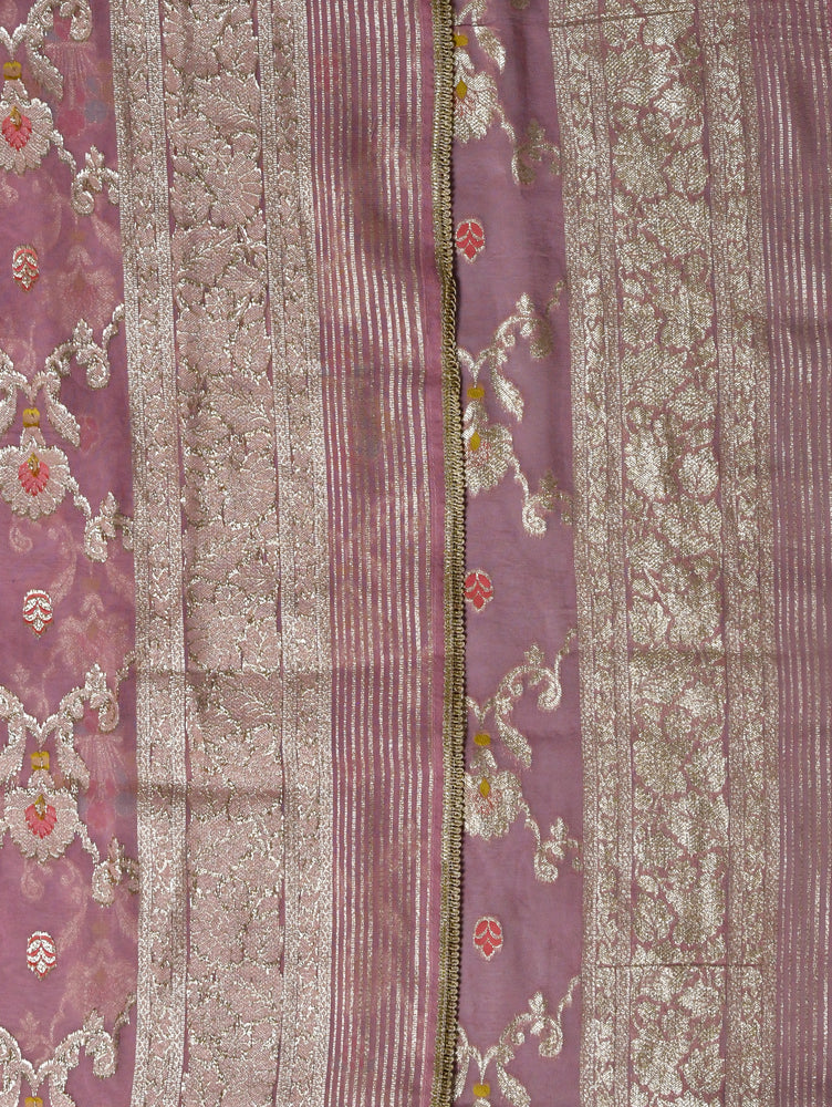 Pink Organza Suit with Banarasi Neck