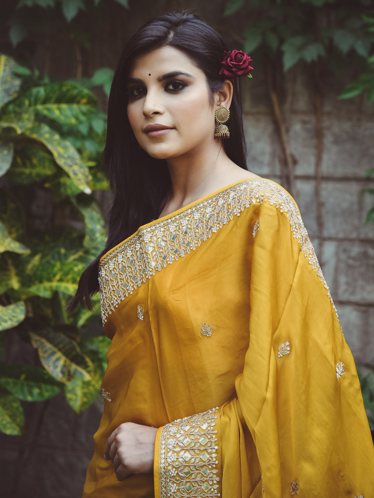 Golden Gota Muslin Silk Saree