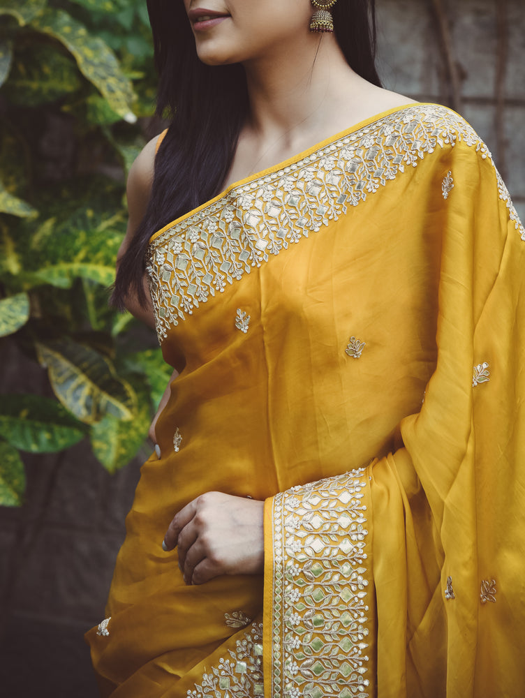 Golden Gota Muslin Silk Saree