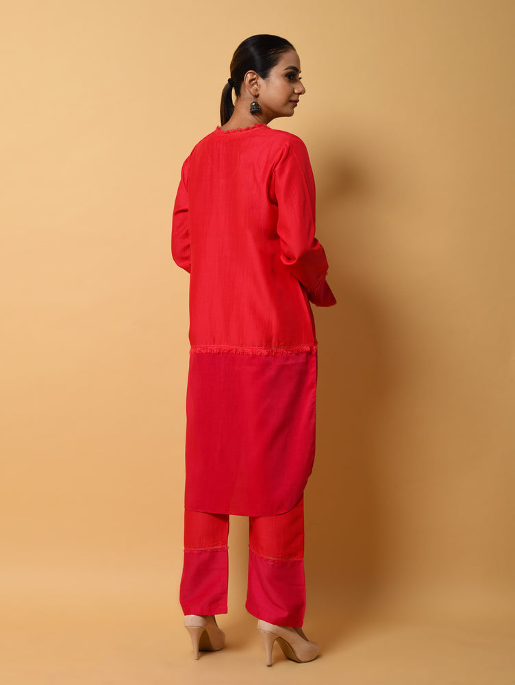 Red and Rani Pure Cotton Silk Co-ord